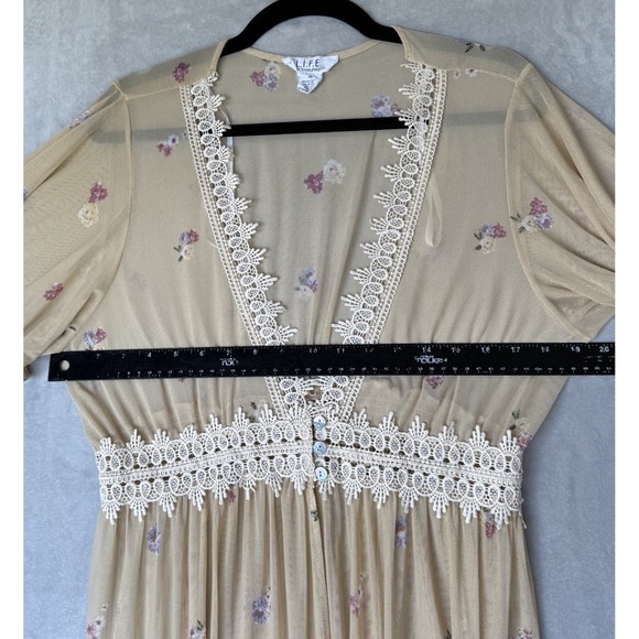 LIFE Love‎ Is For Eternity Kimono Dress Womens XL Yellow Floral Boho Lace Cover - Picture 4 of 9
